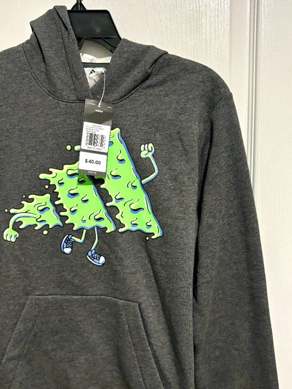adidas Boys Big Kids Slime Gray Long Sleeve Fleece Pullover Hoodie Sweatshirt, L